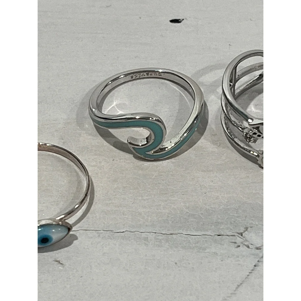 Ring lot of 5‎ Evil Eye Wave Coin Silver Tone Boho Jewelry size 6 and 7